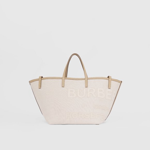 BURBERRY Mini Horseferry Linen Cotton Canvas Beach Tote - NEW - Picture 1 of 16